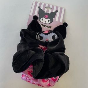 NWT Kuromi Sanrio Hair Scrunchie Pack of 3 Black Pink Goth Punk Dark Academia